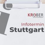 Ein Clipboard auf dem "Infortermin Stuttgart" steht. In der rechten oberen Ecke ist das Kröber Kommunikations Logo